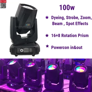 

New Arrival 2pcs/lot 100W LED Beam Moving Head Light Zoom Wash Spot Light Powercon in and out for Stage Disco Party DJ