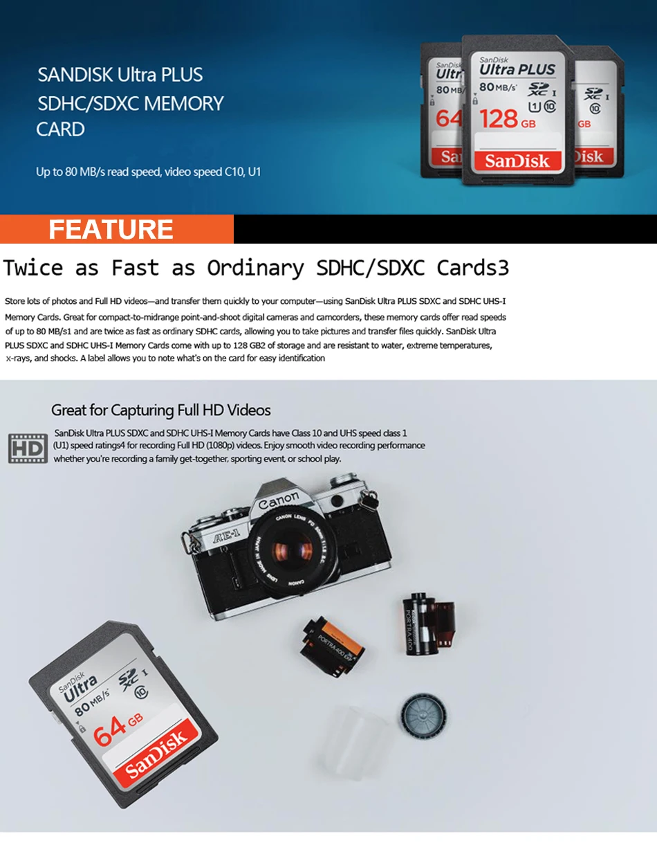 Высокая скорость SanDisk SD карта Class10 16 gb 32 ГБ, 64 ГБ и 128 ГБ 80 МБ/с. оригинальный TF карты флэш-карта памяти Реальная Емкость stick для камеры