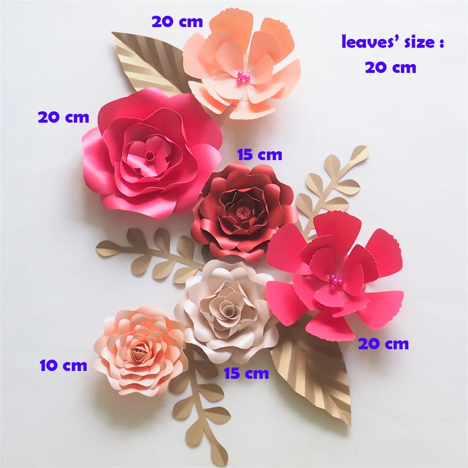 Us 28 56 49 Off Diy Giant Paper Flowers Backdrop Artificial Handmade Paper Rose 6pcs Leaves 5pcs Wedding Party Deco Home Decoration Video In Party
