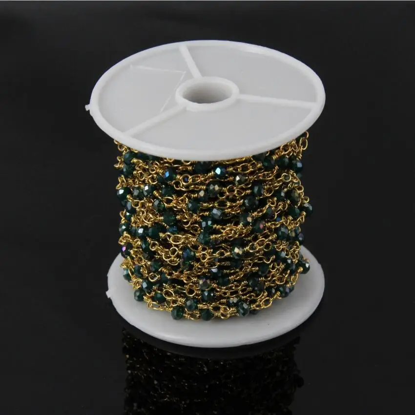 5 метров зеленые стеклянные бусины звенья четки цепи камни с позолоченным
