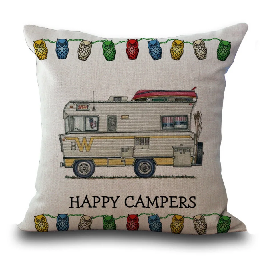 Поп мультфильм «Happy Camper» автобусная палатка багажный массажер Поясничный пружинный Чехол Декоративные винтажные подушки домашнее украшение подарок для малыша