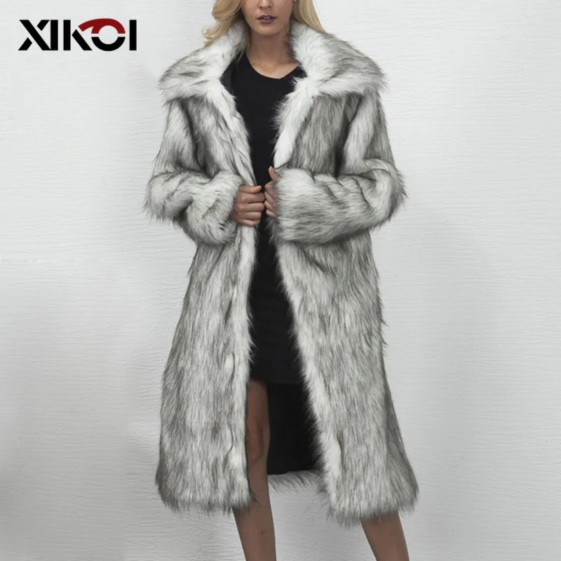 XIKOI/зимнее длинное пальто, женские меховые куртки, Свободные повседневные толстые теплые меховые пальто, женская верхняя одежда, большие размеры 3XL