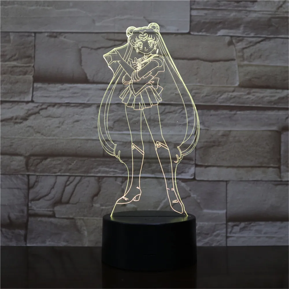 Sailor Moon Tsukino Usagi детская Ночная лампа меняющая цвет акриловая 3D Светодиодная