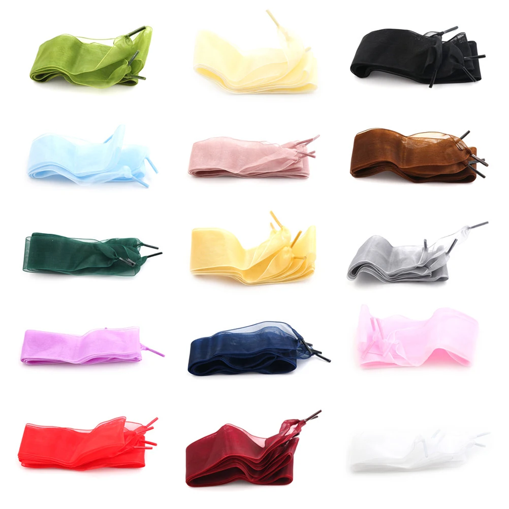 

1Pair 110CM Flat Silk Satin Ribbon Shoe Laces Fashion Shoestrings Women Shoelaces Sneakers Sport Shoes Lace Bow Width 4cm