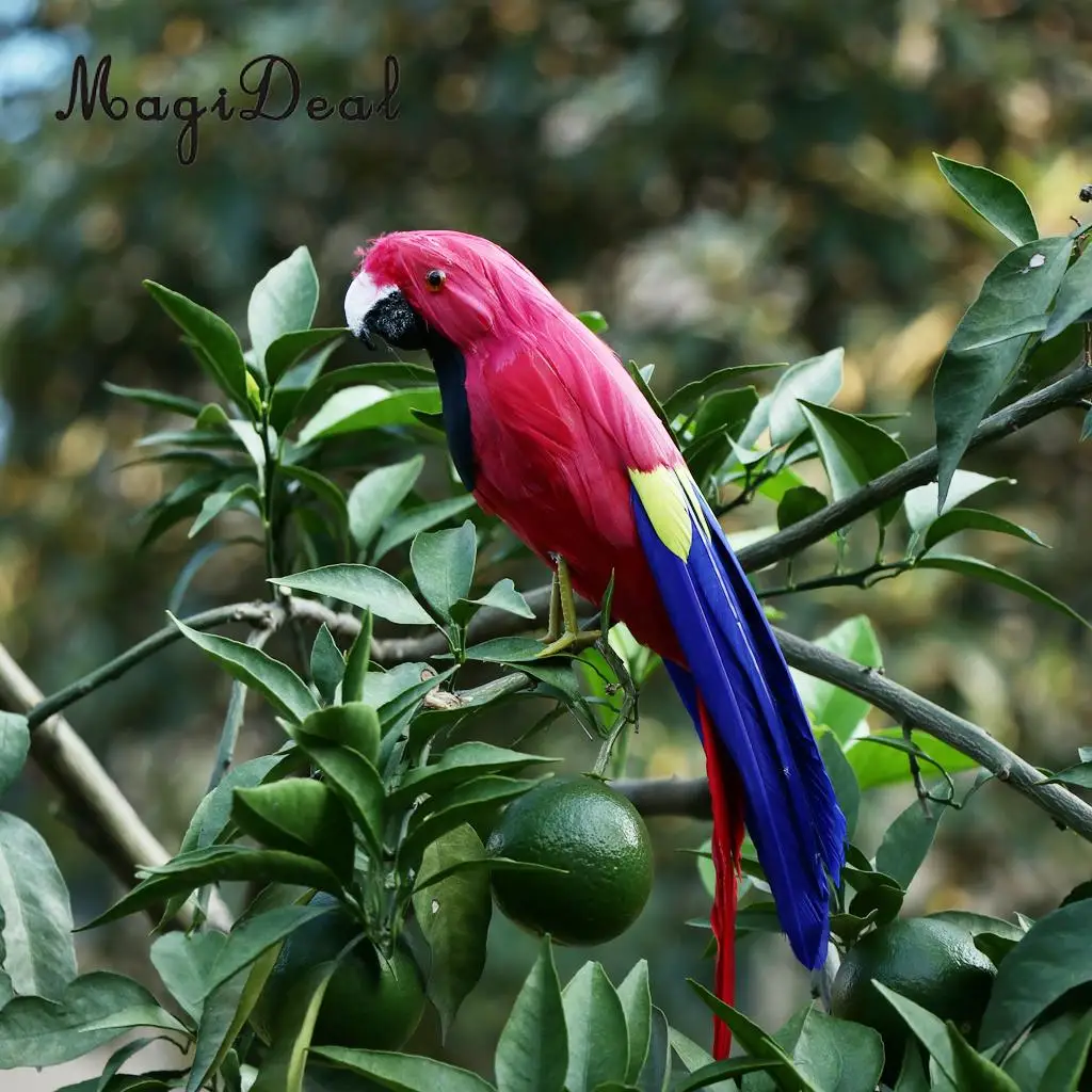 12'' / 30cm Decorative Feather Parrot Model Artificial Bird Statue Macaw Figurine Fancy Dress Props Garden Lwan Tree Decor