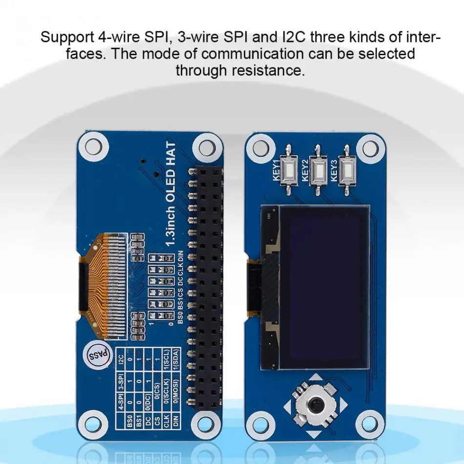 1,3 дюймов OLED Дисплей шляпа Плата расширения для Raspberry Pi 2B/3B/Zero Поддержка 4-провод SPI/3-провод SPI/I2C Интерфейс