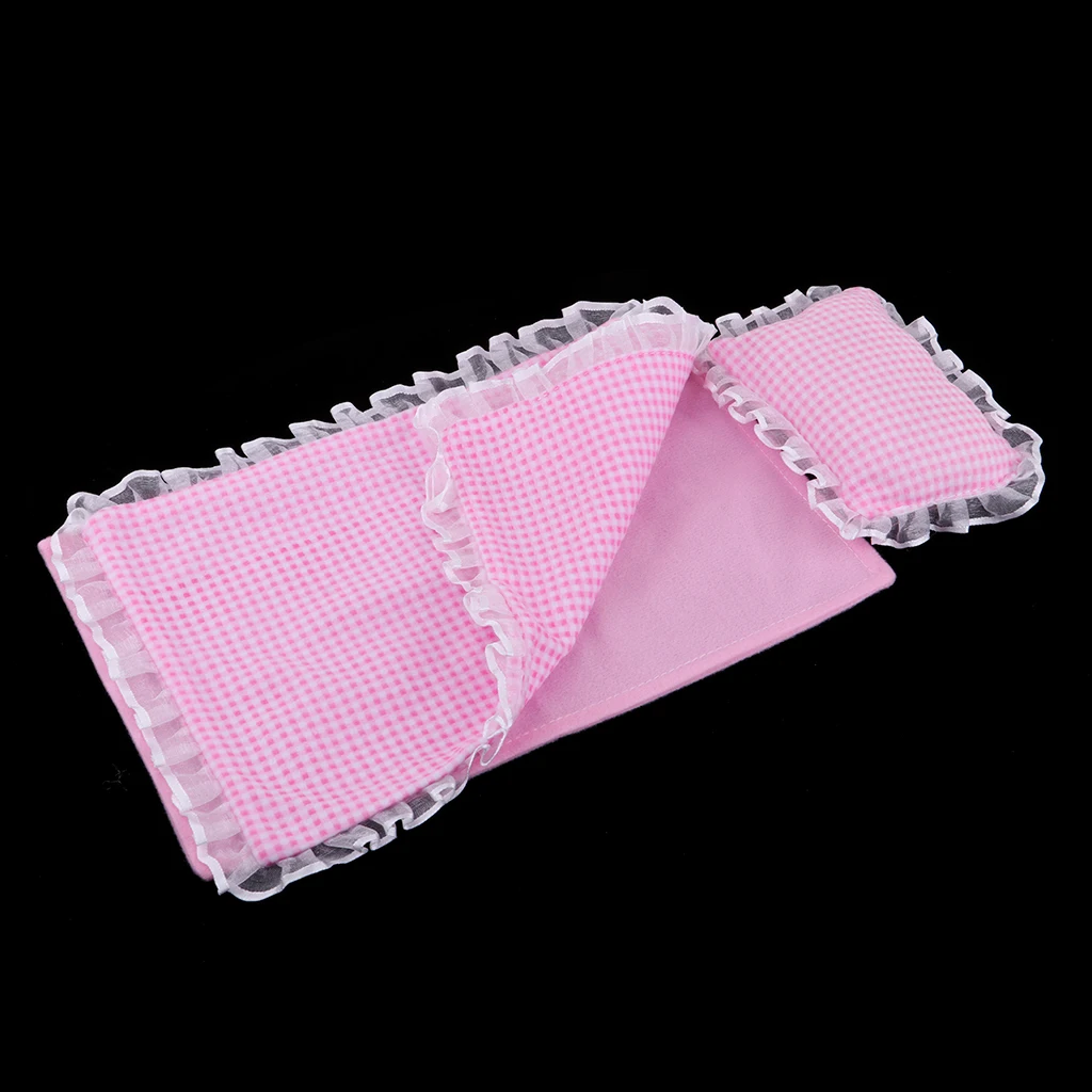 Lovely Dollhouse Bedding Set Fashion doll bedding accessories  for 25cm MellChan Dolls Accessories Pink Plaid  or similar size