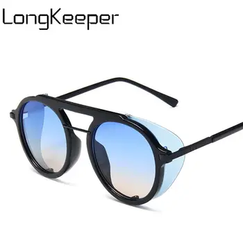 

LongKeeper Retro Round Sunglasses Women Luxury Brand Steampunk Glasses Metal Gradient Eyewear oculos de sol UV400