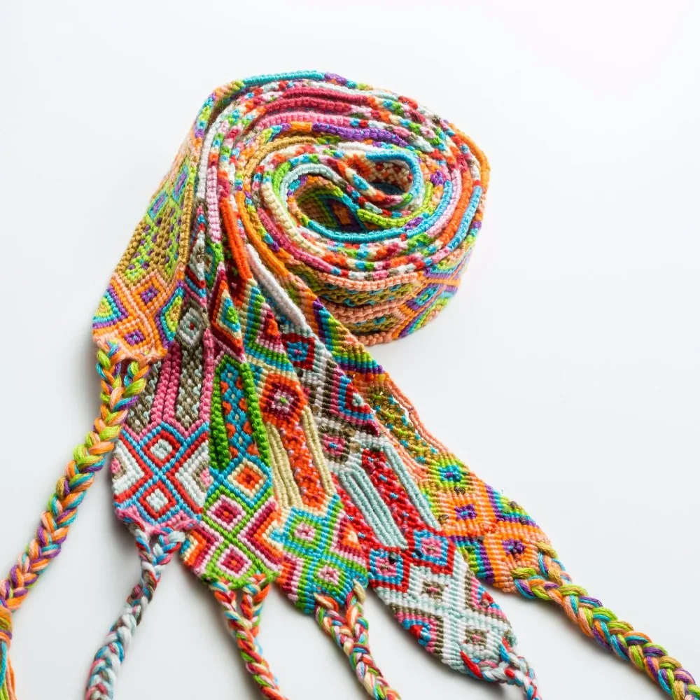 

ABL074(1), 88*3cm Wide Retro Handmade Boho Brazilian Multicolor Cord Woven Braided Hippie Friendship Waistband Belt Bracelets