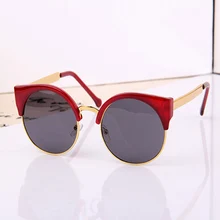 2016 New Fashion Retro Designer Women Round Circle Glasses Cat Eye Semi-Rimless Vintage Sunglasses Goggles Oculos de sol