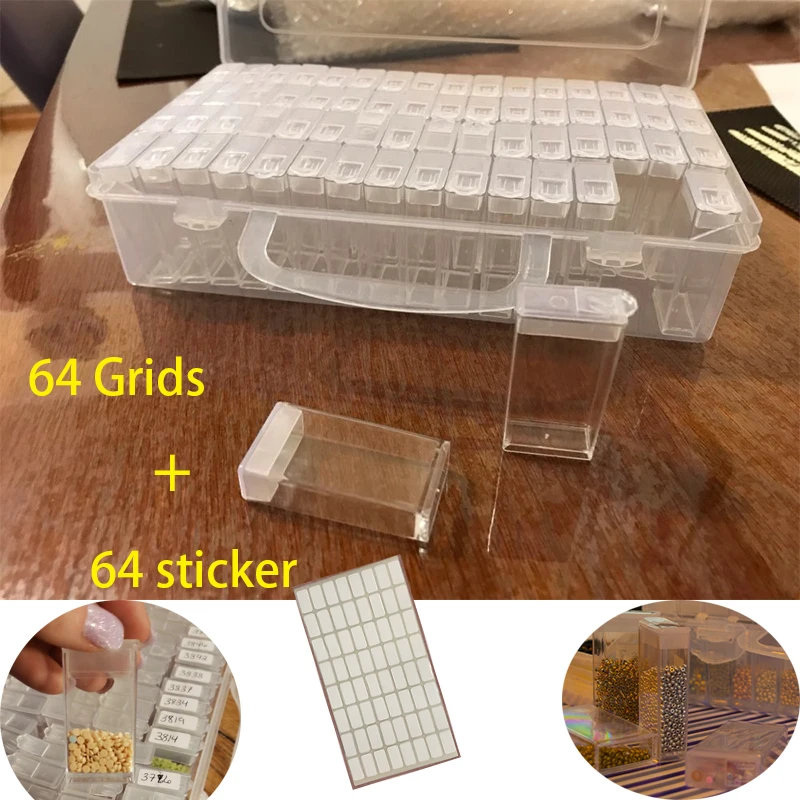 

64 pcs Diamond Painting Tools Beads Container Rhinestone Diamond Embroidery Stone Storage Accessory Mosaic Convenience Box
