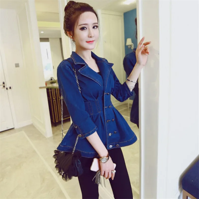 New Sexy Denim Jacket Women Fashion Slim 2017 Elegant Backless Jackets Women Elastic Waist Basic Veste Blue Jeans Jacket Femme