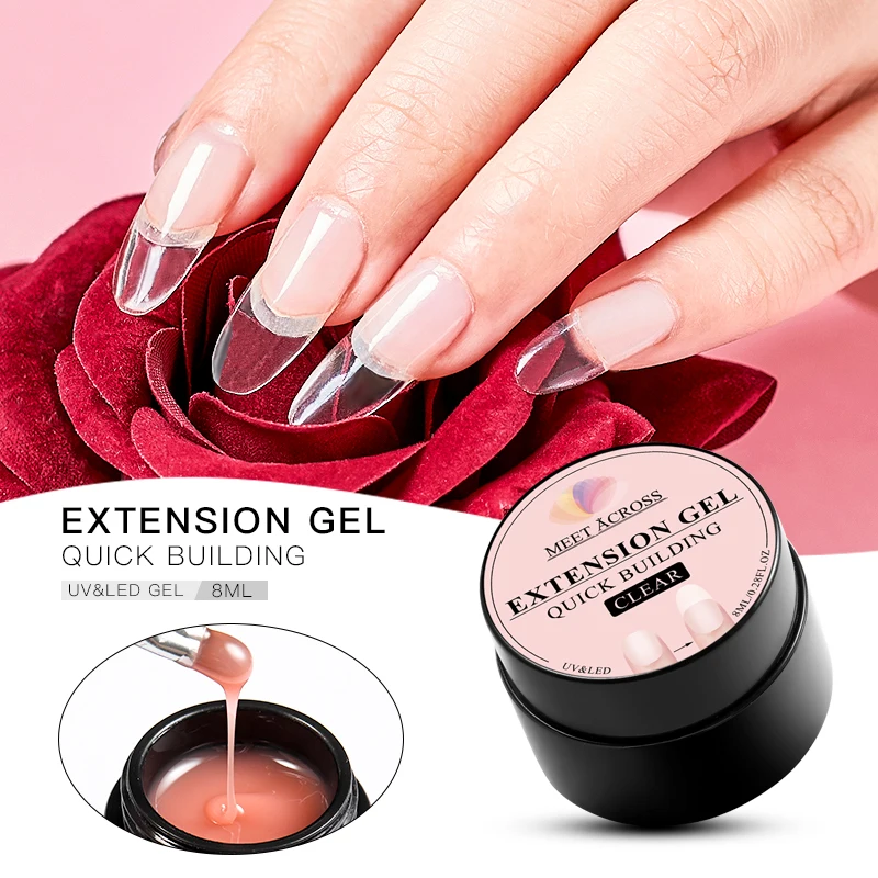MEET ACROSS 8ml Acrylic Nail Poly Extension Gel Quick Building Gel Polish Pink Nude Nail Tips Builder UV Gel Nail Art Varnish