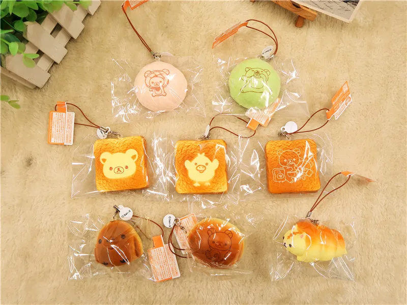 

Kuutti Squishy Pink Green Plain Mini Kawaii Rilakkuma Kiroiitori Bread Squishy Toast Bun Slow Rising Squishies NWT Phone Strap