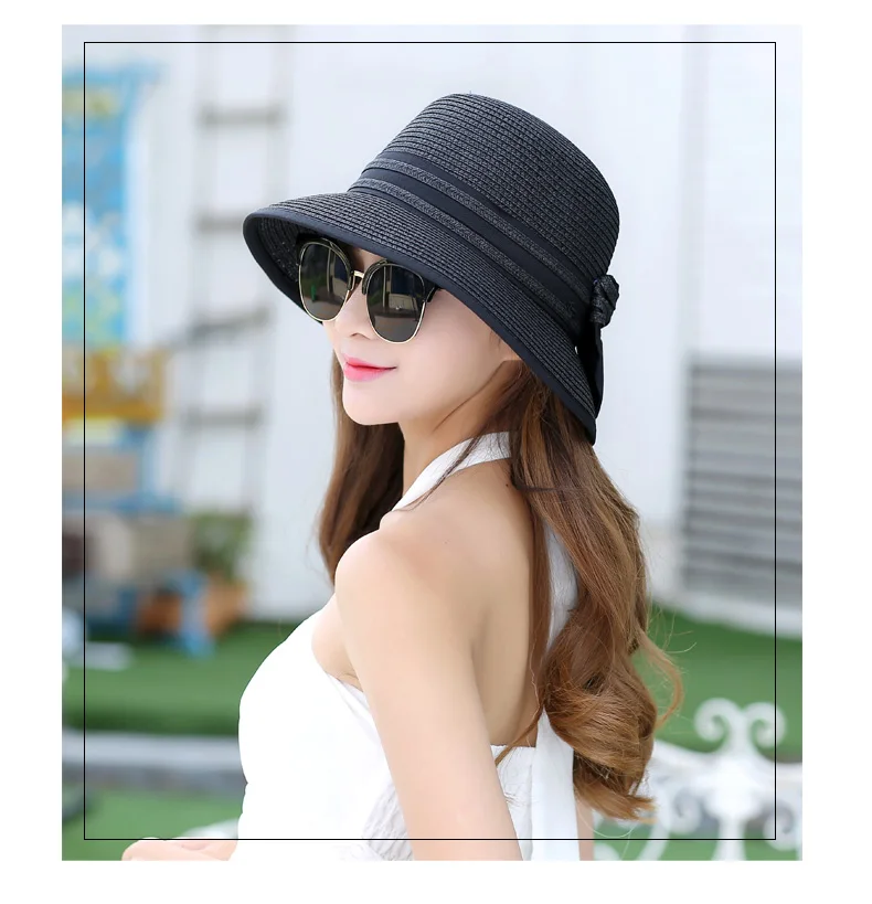 Chapéus para Mulheres Fora de Viagem Boater Muchique Verão Palha Chapéu Aba Larga Praia Chapéus Menina Boné Casual Arco B-7847 Sol 21 Cheap Chapéus de sol