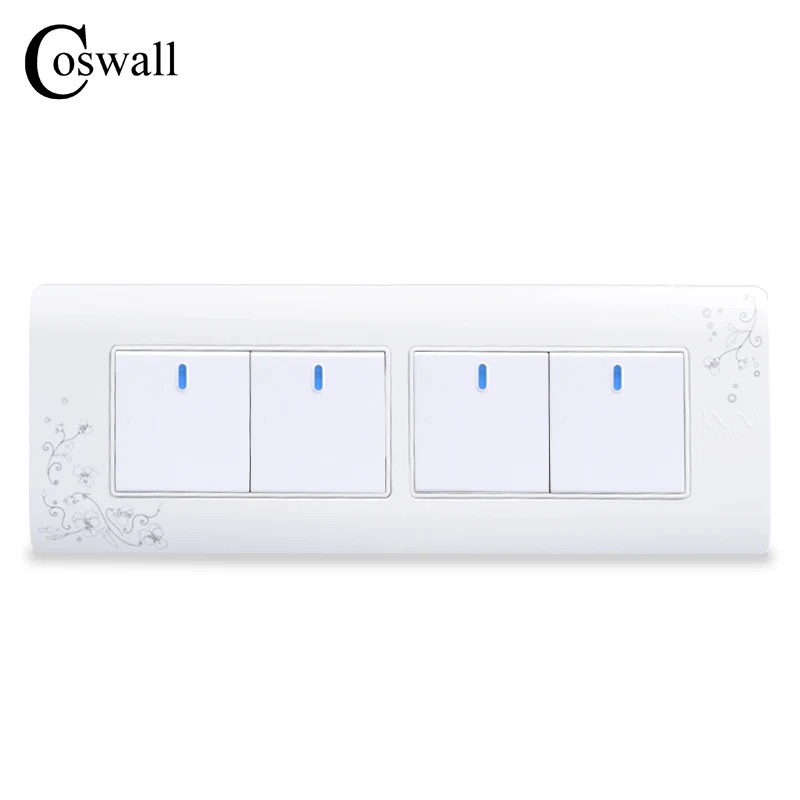 

COSWALL Simple Style 4 Gang 2 Way On / Off Wall Switch Interruptor White Color Light Switch 191*70mm AC 110~250V C30-118-104