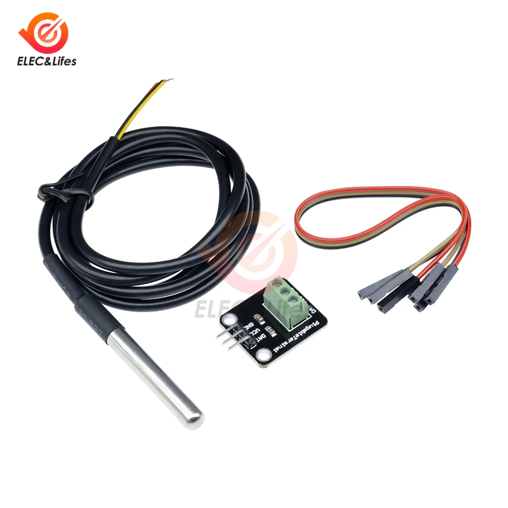 DS18B20 WaterProof Temperature Sensor Module Probe+Terminal Adapter For Arduino 