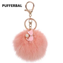 

Key Chain Fluffy Keychains For Women Real Rabbit Fur Pom Pom Keychain Key Accessories KC50008