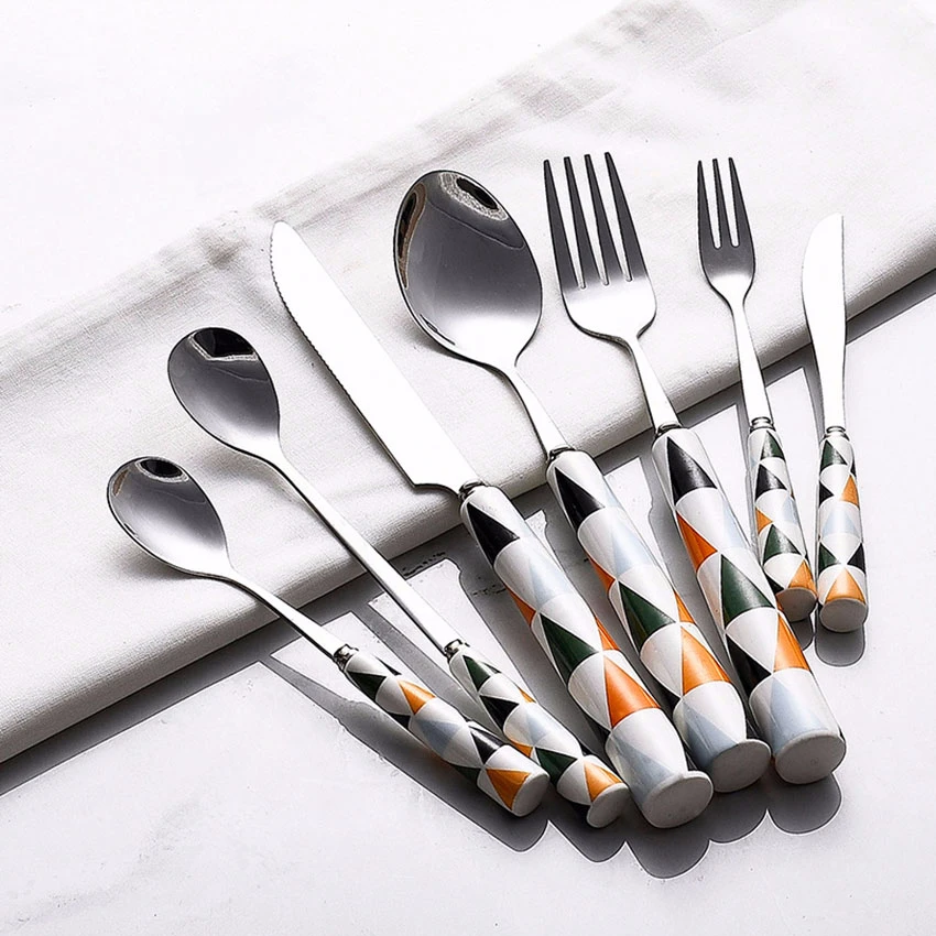 

Children Tableware Cutlery Set 7Pcs Child Adult dishes Quality Stainless Steel Dinner Sets Knives Forks Teaspoon Food Dinnerware