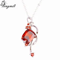 lingmei Wholesale Fangle Lady Emerald Garnet  Silver Chain Necklace Pendant Splendide Female Wedding Party Jewelry Free Ship