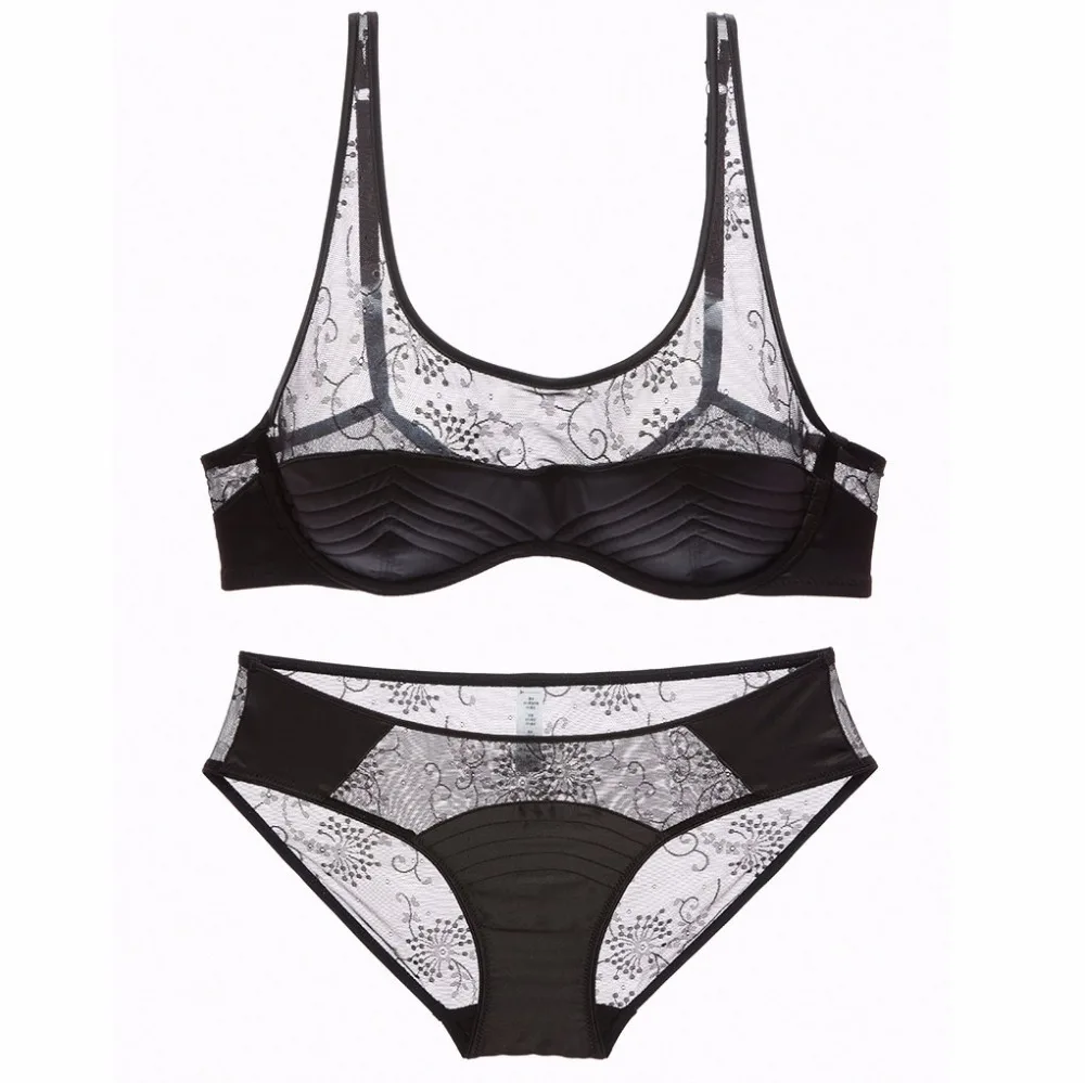 Сексуальный комплект нижнего белья, полупрозрачный комплект нижнего белья для женщин, хлопок, тонкая чашка, набор бюстгальтеров французский кружевной бюстгальтер и трусики, нижнее белье