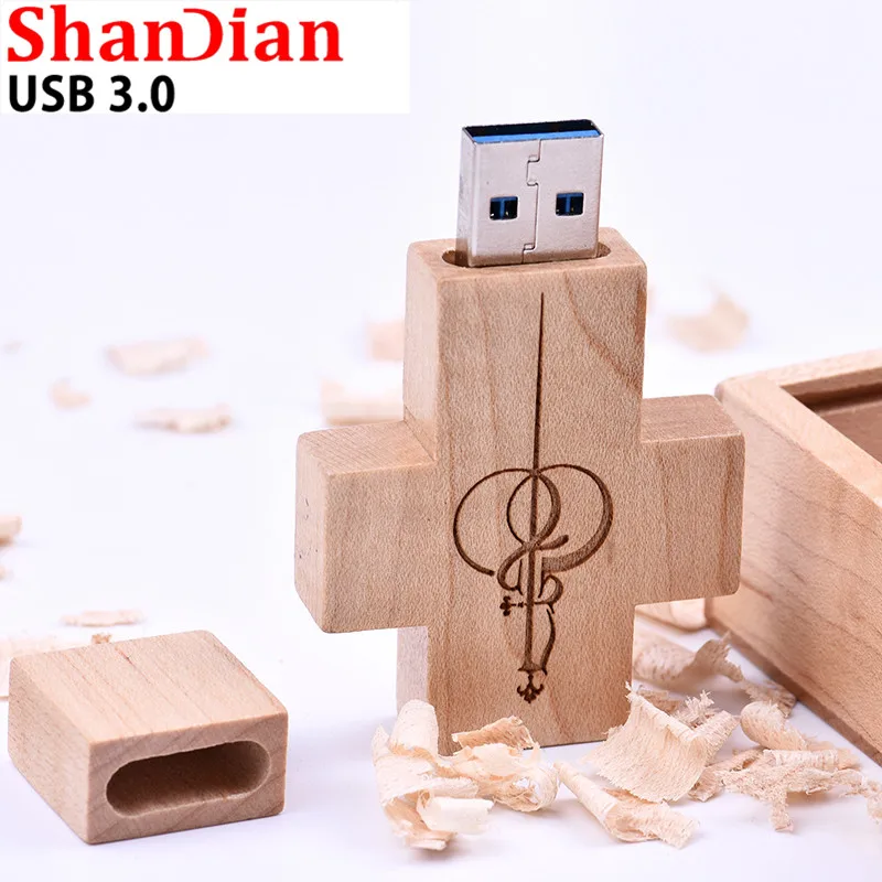 SHANDIAN хит продаж USB3.0 usb накопитель в виде деревянного Креста + коробка USB флеш карта