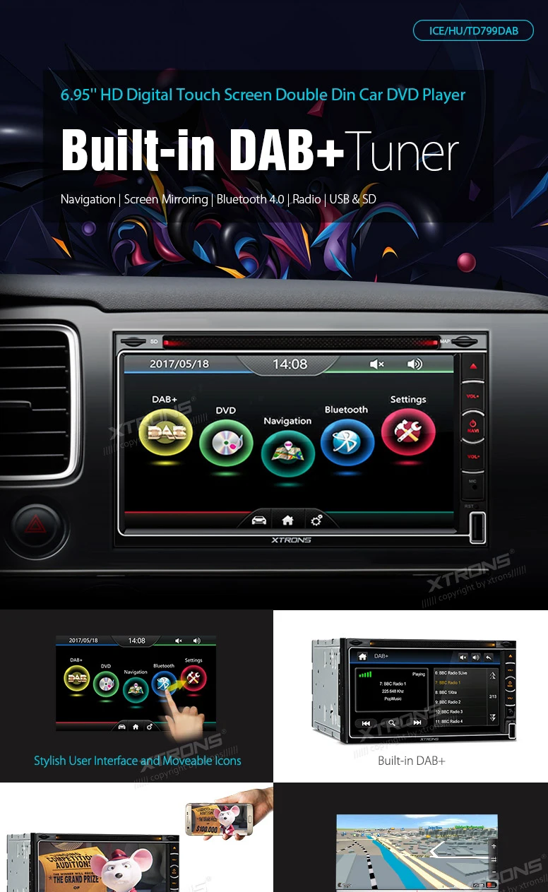 Perfect 6.95" Two Din Car DVD Double Din Car Navigation GPS 2 Din Multimedia Player with Built-in Vehicle Standard DAB+ Module 0 Perfect 6.95" Two Din Car DVD Double Din Car Navigation GPS 2 Din Multimedia Player with Built-in Vehicle Standard DAB+ Module 0