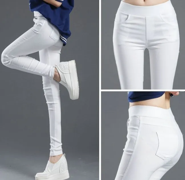 

Womens High Waist Stretch Legging for Women Black White Skinny Legging Teenage Girls Autumn Slim Pencil Pants with 4 Pockets