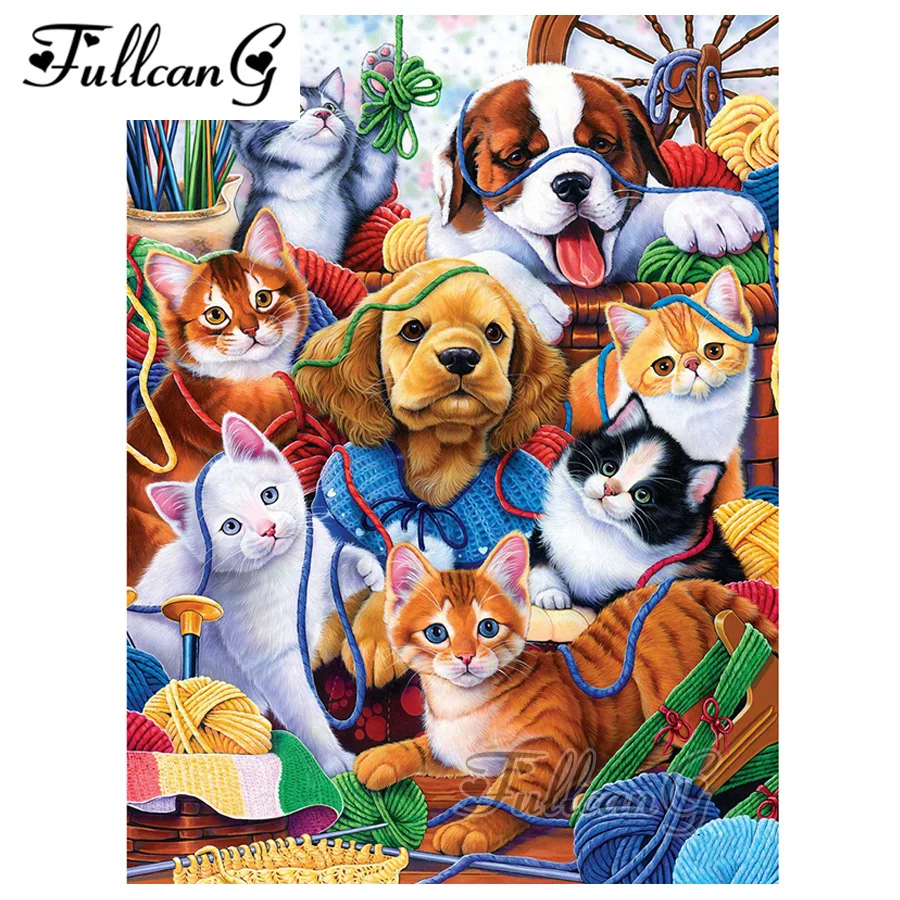 

FULLCANG 5d diy diamond embroidery cat and dog party diamond painting cross stitch full square mosaic needlework arts G345