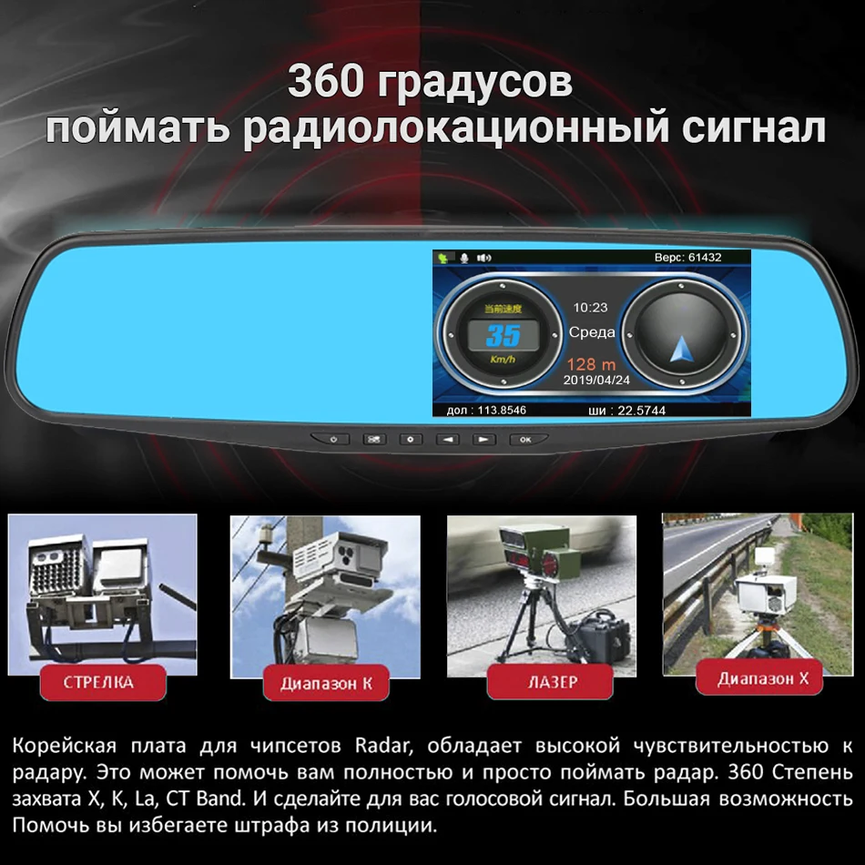 Dash cam Автомобильная камера Анти радар детектор для России видеорегистратор автомобиля DVR Радар-детектор зеркало заднего вида Камера Full HD 1080P Регистратор