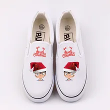 E-LOV в стиле Харадзюку; Рождественская льняная обувь с рисунком; лоферы; женская обувь без застежки на плоской подошве; Милая Рождественская обувь без застежки с оленем