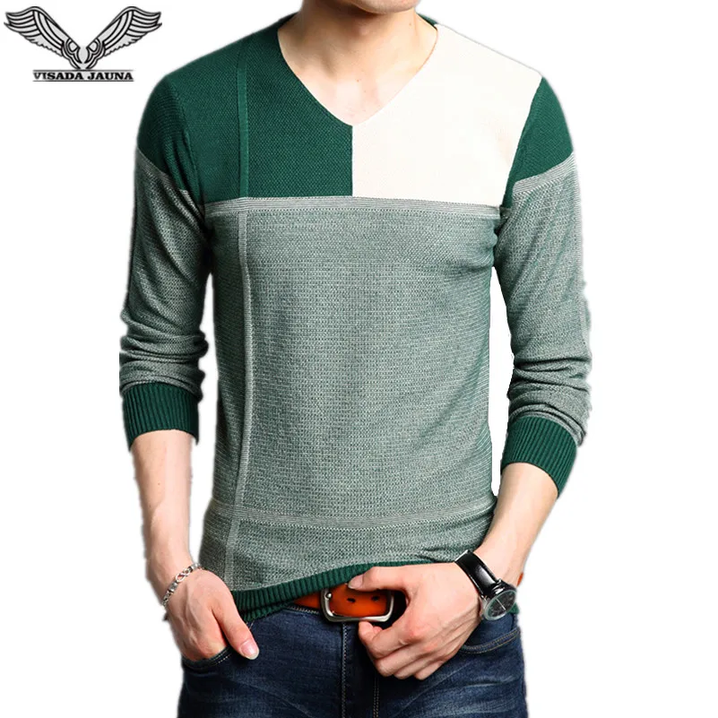 VISADA JAUNA 2017 New Hot Mens Sweater Knit Casual V Neck
