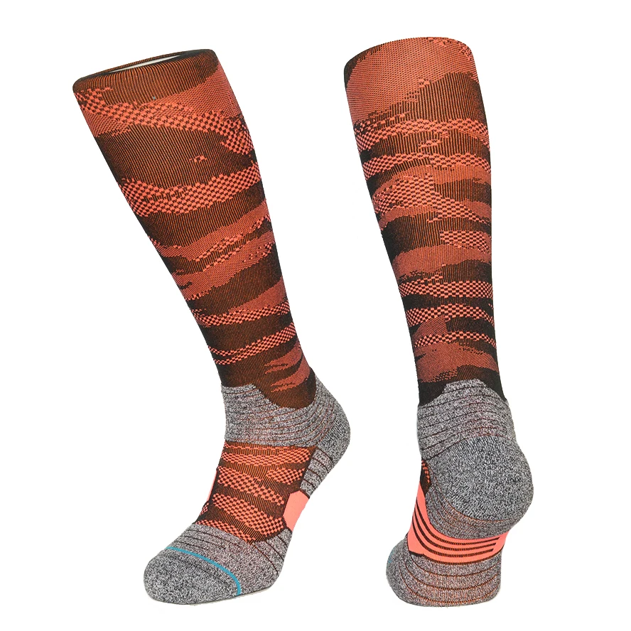 الجوارب الرياضة جورب مخطط سريعة تجفيف النايلون تشغيل الجوارب الركبة عالية طويلة ضغط التزلج الرياضية ساخنة جورب للرجال و النساء