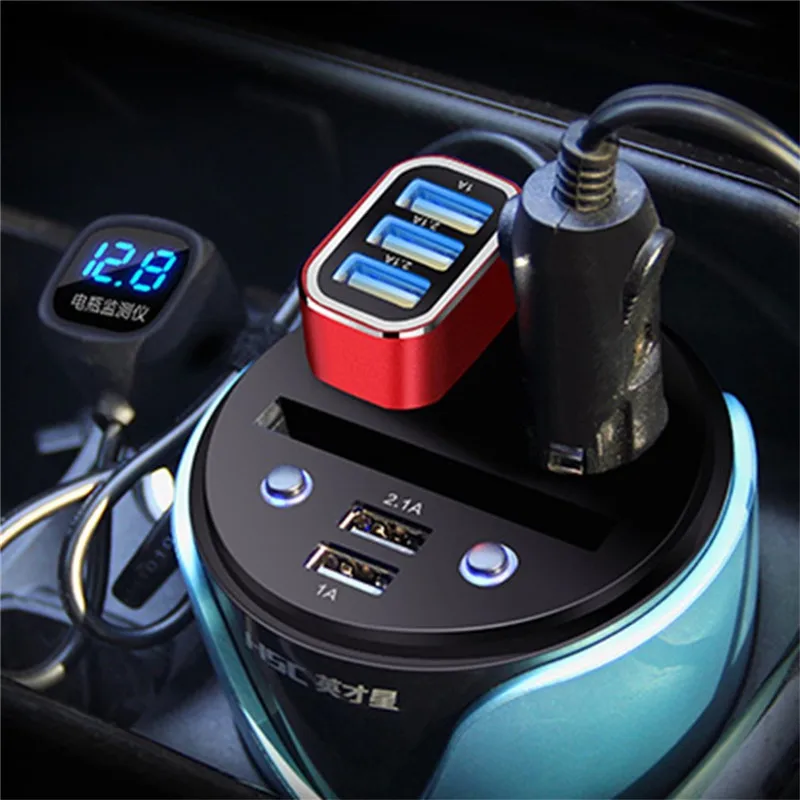 

Brand New High Quality ABS 1A 2.1A 2 USB Cigarette Socket Cup Holder Car Charger with Voltage Detector Auto Car Accessories