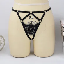 Сексуальная Женская портупея с открытой промежностью, Черная кружевная ткань Т-образные перспектива тела жгут, туфли для танцев на шесте рейв Фетиш Нижнее Белье