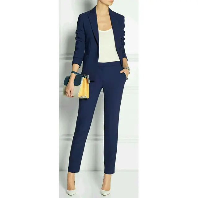 Azul marino Slim Fit Para Mujer Trajes de Negocios Oficina Uniforme