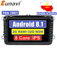 Eunavi 2 Din 8 ”Octa core Android 8.1 dvd dell’automobile per il VW Polo Jetta Tiguan passat b6 cc fabia collegamento specchio wifi Radio CD in dash