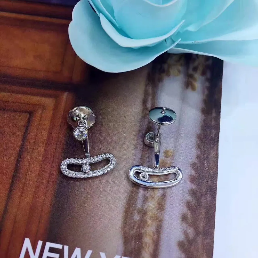 

Moving slide stone earrings moda mujer 2018 Famous Brand Design 925 sterling silver slip crystal drop earrings jewelry