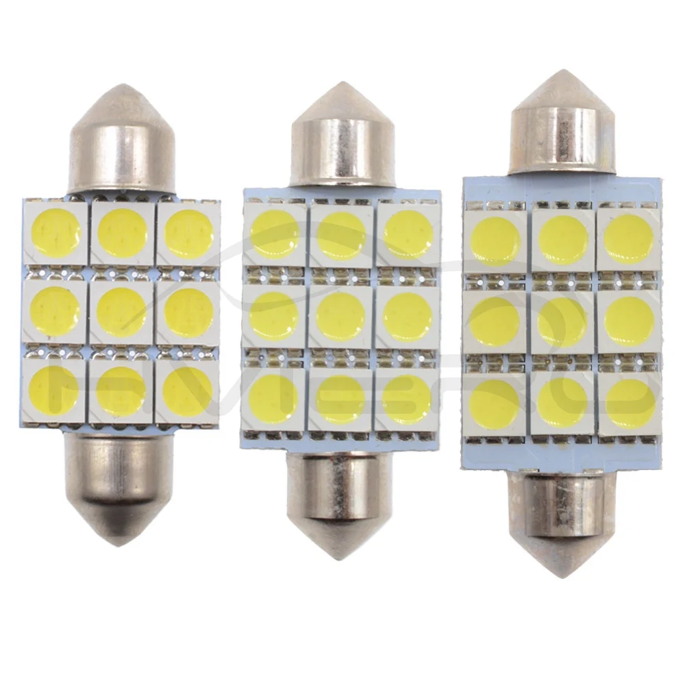 2X белый C5W C10W 5050 SMD 9 светодиодный 36 мм 39 мм 41 мм DC 12 В автоматический светодиодный купольный светильник с фестонами, дверной светильник, лампа для чтения, задний фонарь, резервный светодиодный светильник