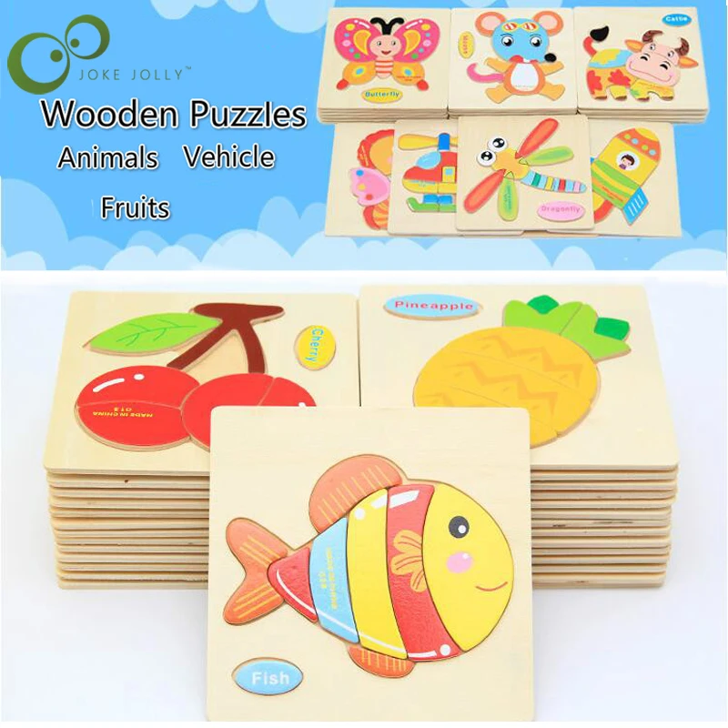 Baby Kid Cartoon Animals Dimensional Puzzles Toy 15 Different Jigsaw Puzzles Educational Toy for