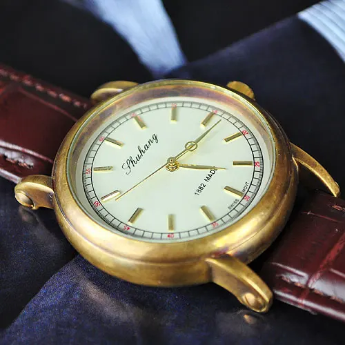 Роскошные коричневые механические мужские часы Специальный латунный чехол