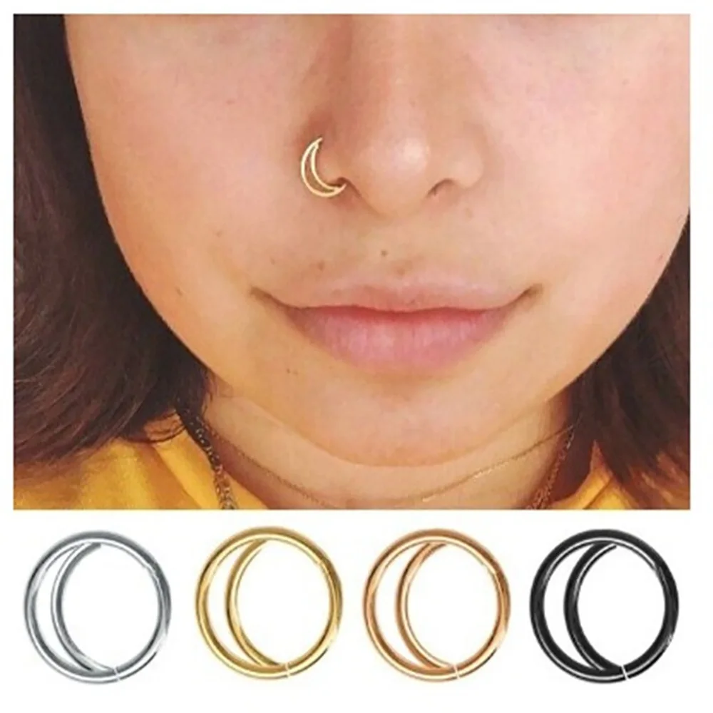 TIANCIFBYJS 2pcs Body Nose Ring Fake Piercing Jewelry Women Nostril Septum  Nose Hoop Stainless Steel Clip