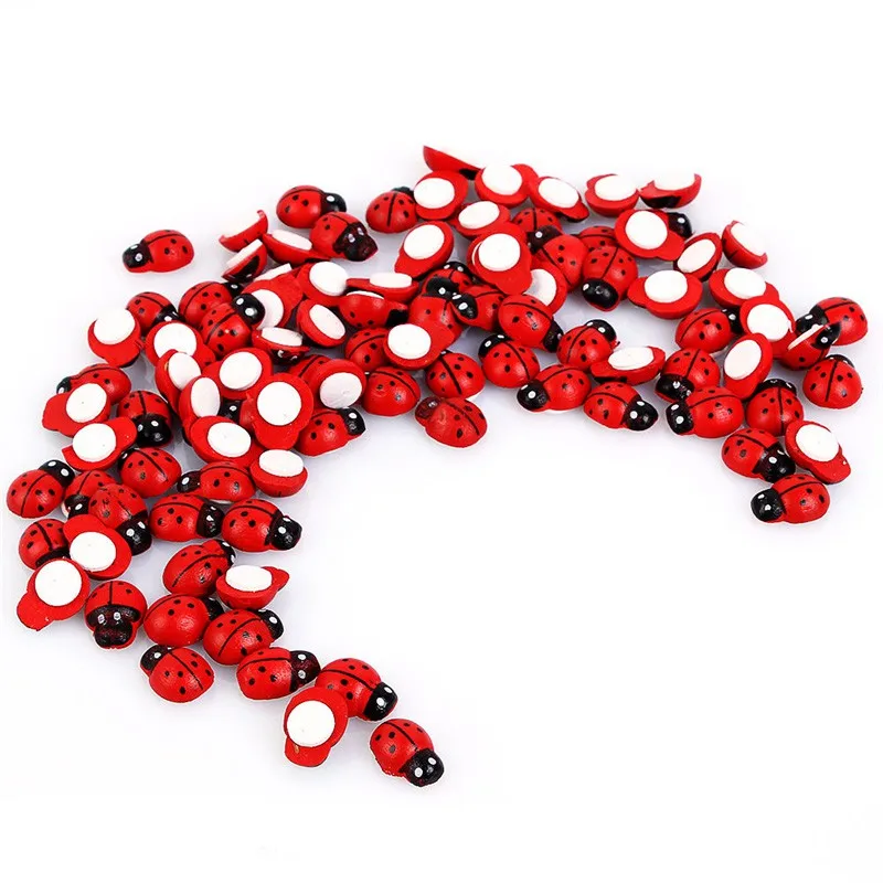 RED 100 шт./упак. 1,4*0,9 см мини деревянная Божья коровка Губка наклейки мини магниты на холодильник для Скрапбукинг Декорации для микро ландшафтного дизайна - Цвет: RED