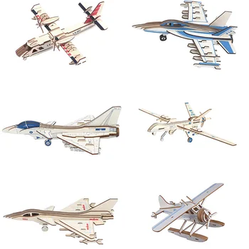 

DIY Hand-made Puzzle Toy of Wooden Stereo Mosaic for Children's Military F-18 Fighter