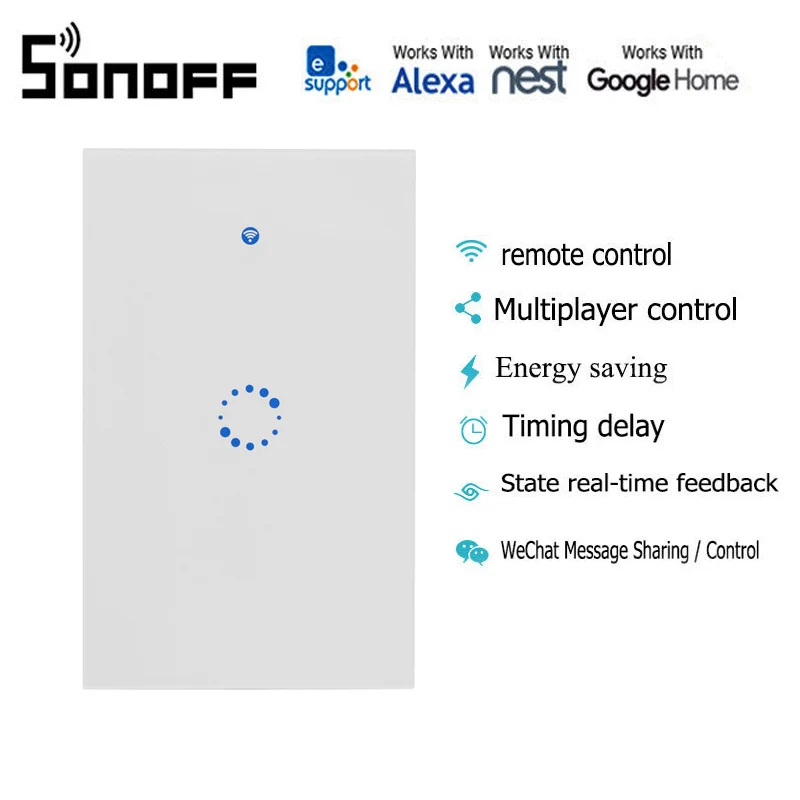

2 pcs Sonoff T1 Smart Wireles Switch Control Wall Light 1 Gang US plug 315MHZ Receiver for Alexa/Google Home automation mini kit