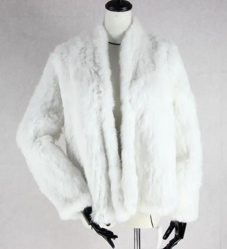 Распродажа,, женская натуральная куртка из натурального кроличьего меха, жилет/Куртки с кроличьим мехом, вязаное зимнее теплое пальто harppihop - Цвет: white