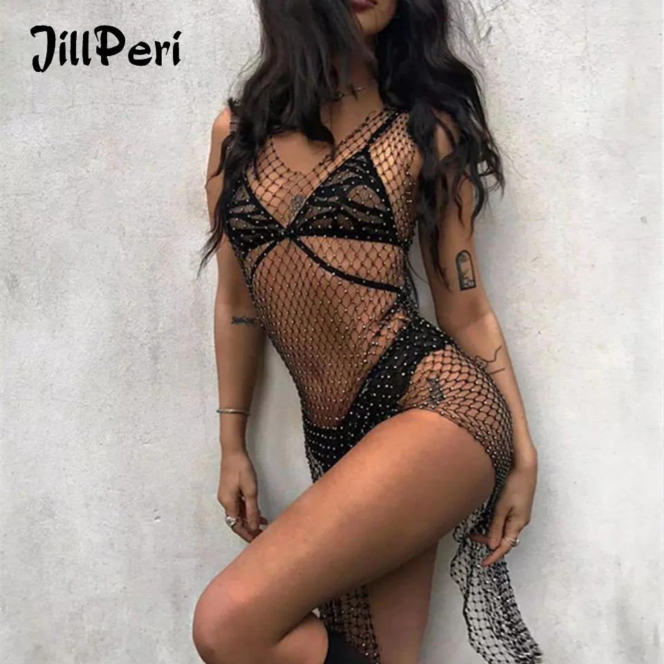 Женское Сетчатое платье миди JillPeri Роскошное однотонное открытое пляжное без