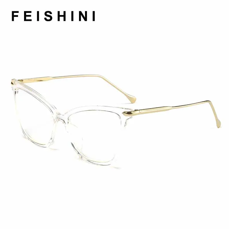 FEISHINI Black frame Cat Eye Glasses Frame Women brand Clear Lens Transparent Eyewear frames Ladies Myopia Nerd eyeglasses frame