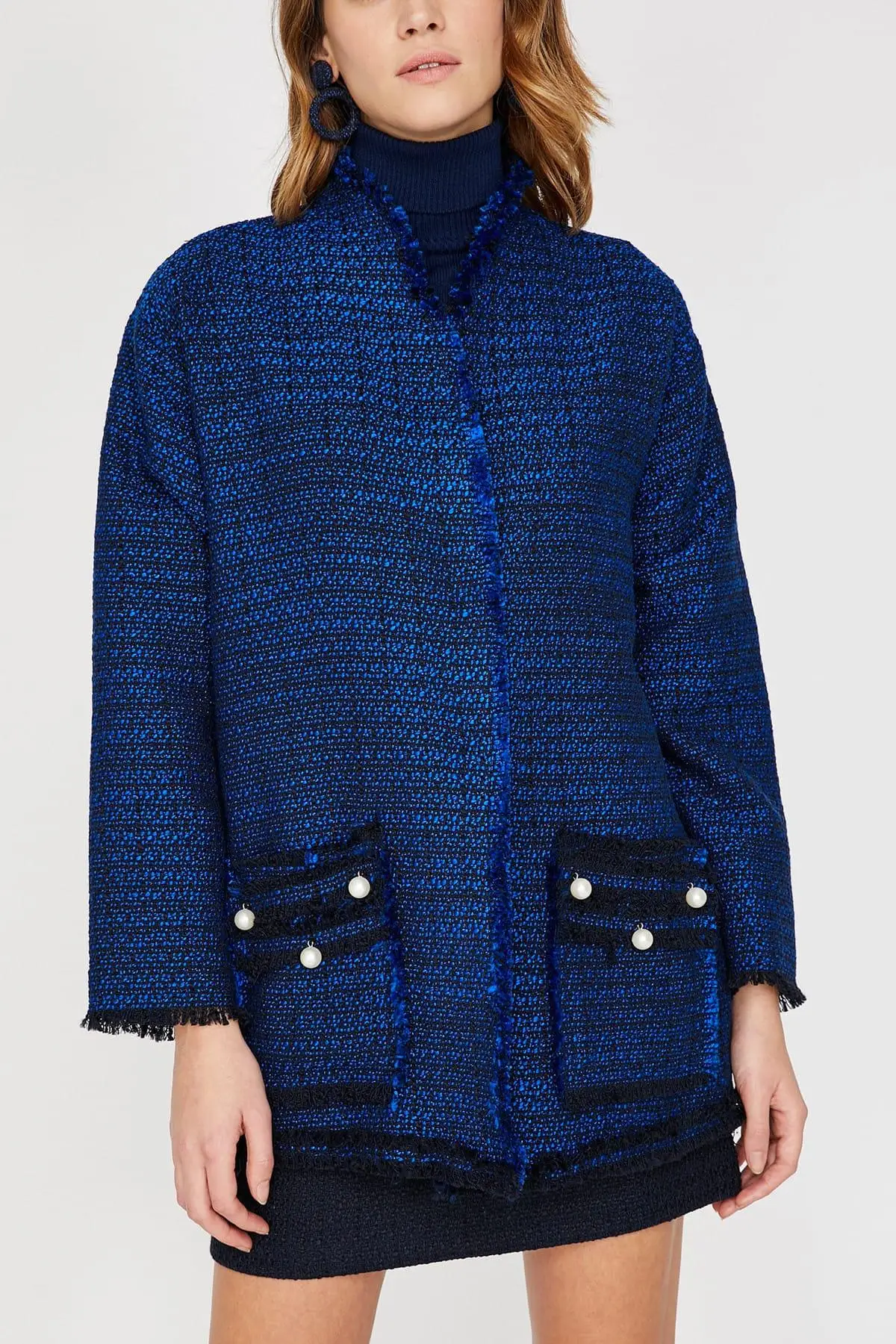 Koton женские синие жемчужные детальные пальто 9KAK58018PW