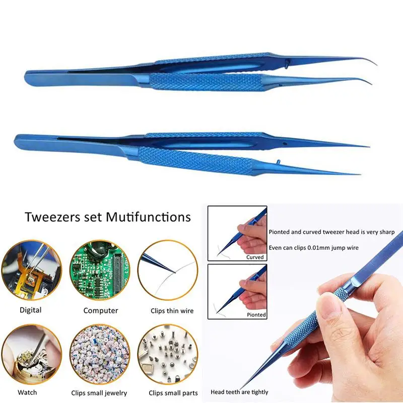 0.15mm Anti-Magnetic Titanium Microsurgical Straight Curved Tweezers Anti-Corrosion With Fine Tip Nipper Maintenance Repair Tool